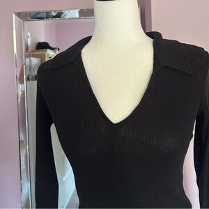 ✖️Black ribbed long sleeve crop top with collared neckline ✖️